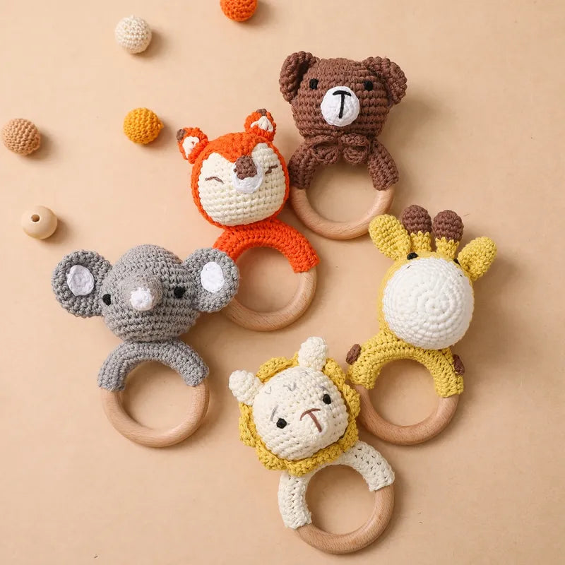 Melodic Critters: Wooden Animal Teether & Musical Rattle Collection