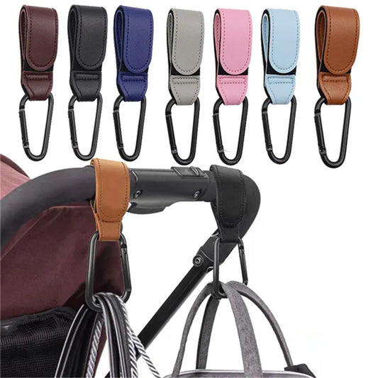 360° Swivel Leather Stroller Hooks: Sleek Organizer for Prams and Carts