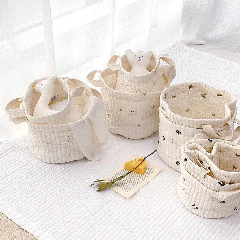 ChicNest™ - Beige Cotton Embroidery Storage Bag for Cribs & Rooms