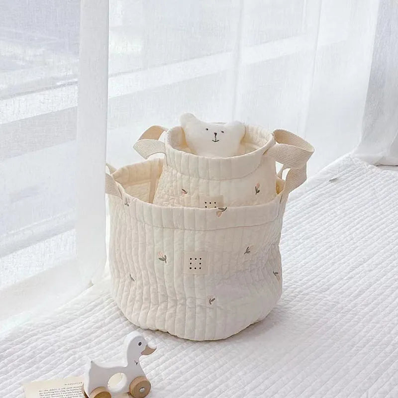 ChicNest™ - Beige Cotton Embroidery Storage Bag for Cribs & Rooms