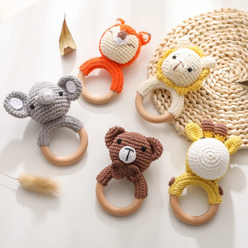 Melodic Critters: Wooden Animal Teether & Musical Rattle Collection