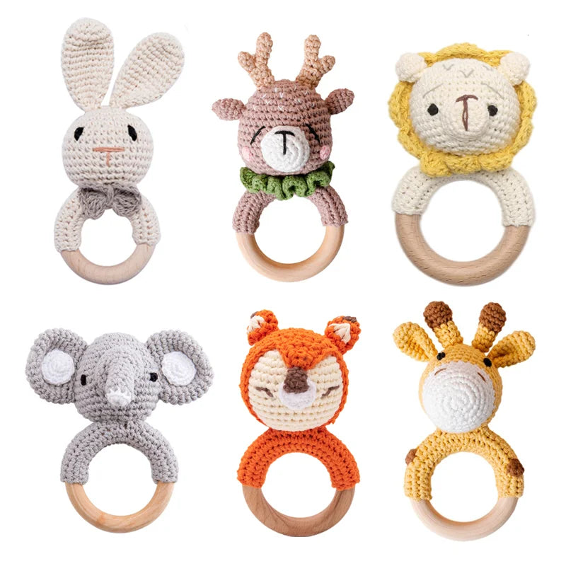 Melodic Critters: Wooden Animal Teether & Musical Rattle Collection