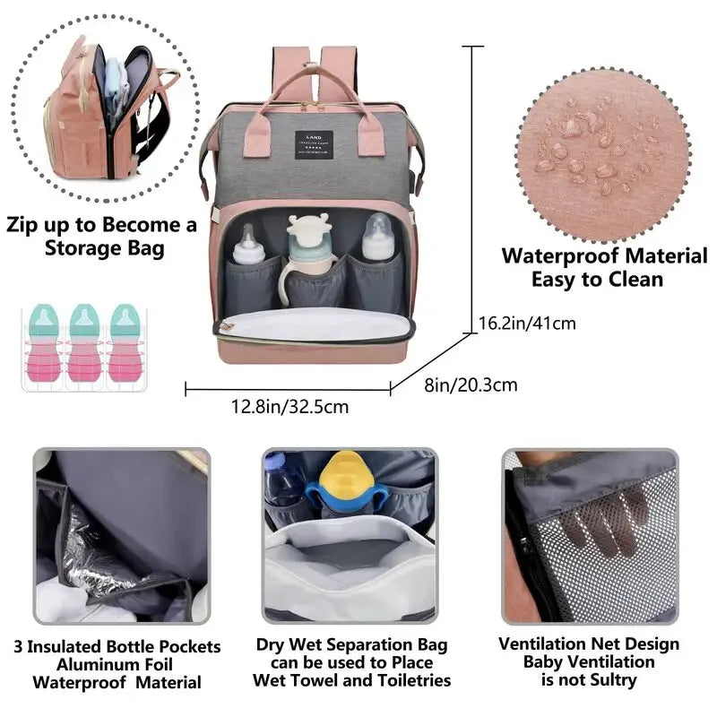 MomPack™ All-in-One Mommy Backpack & Portable Baby Bed